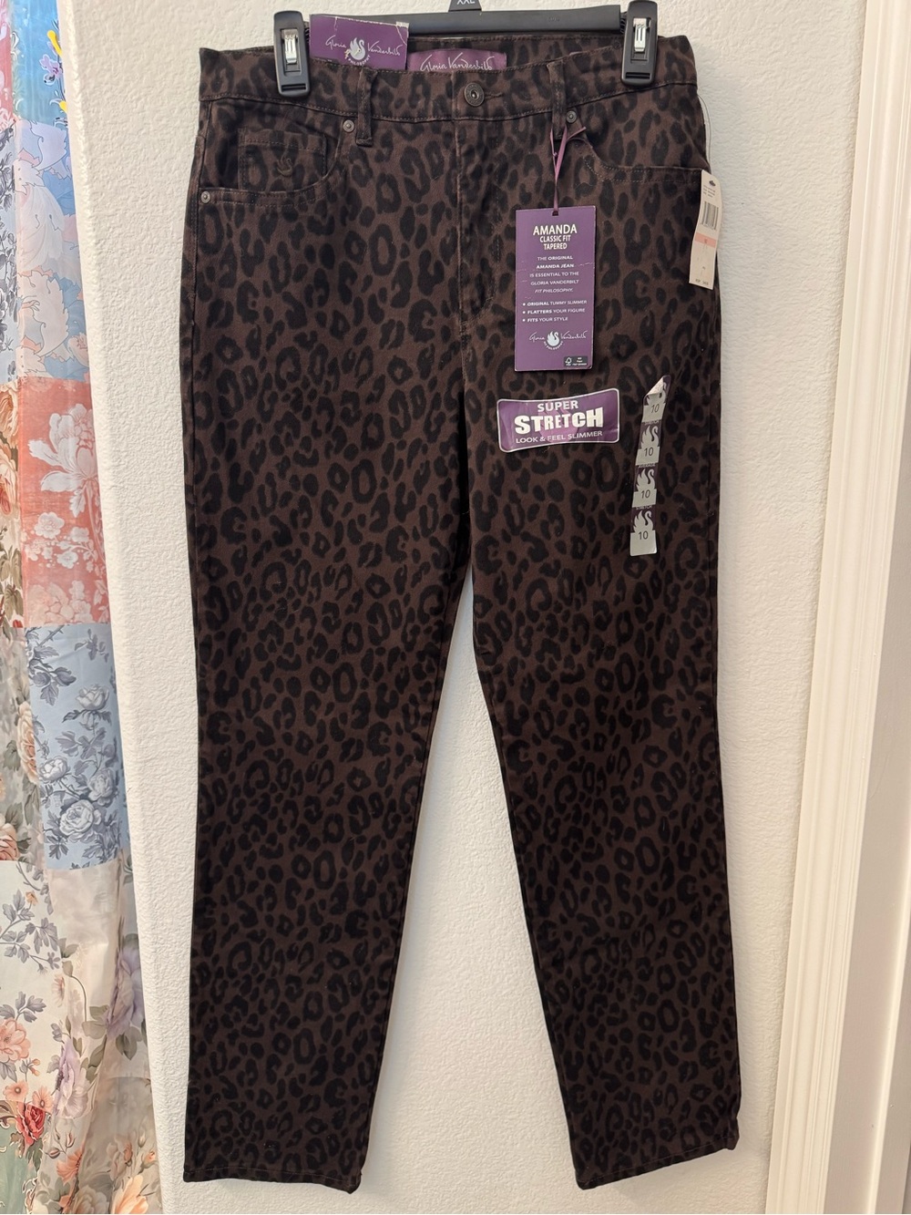 NWT Gloria Vanderbilt Brown & Black Leopard Print Amanda Classic Pants sz 10 new